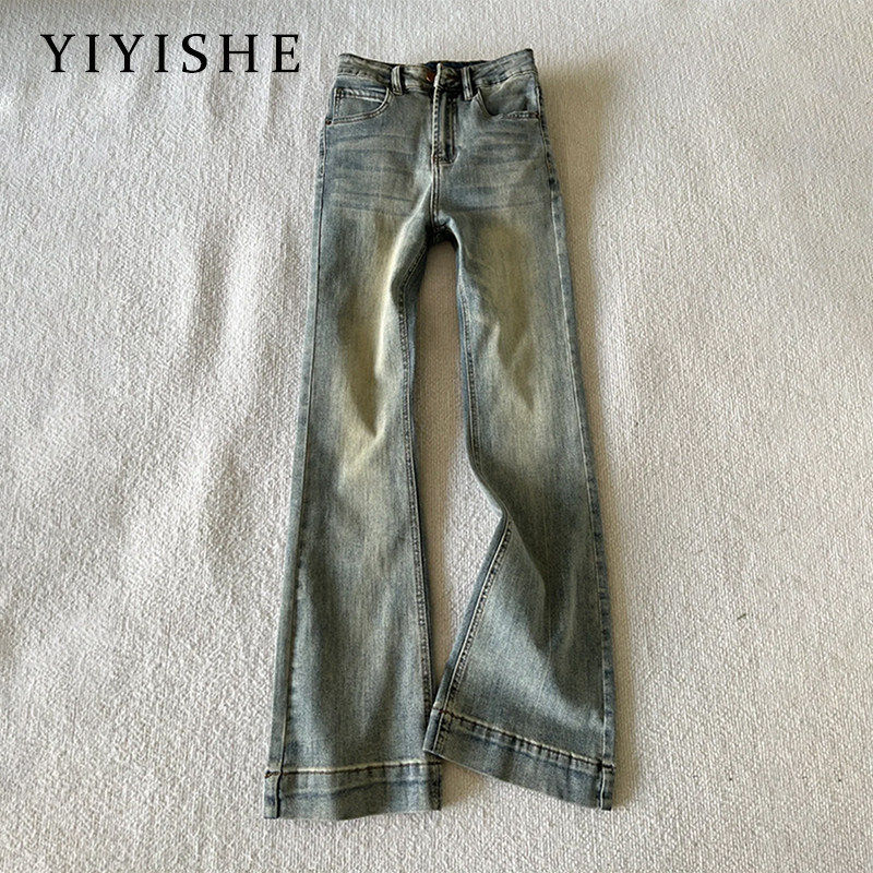 美式覆古微喇叭牛仔裤女2025春季新款高腰小个子弹力喇叭马蹄裤子