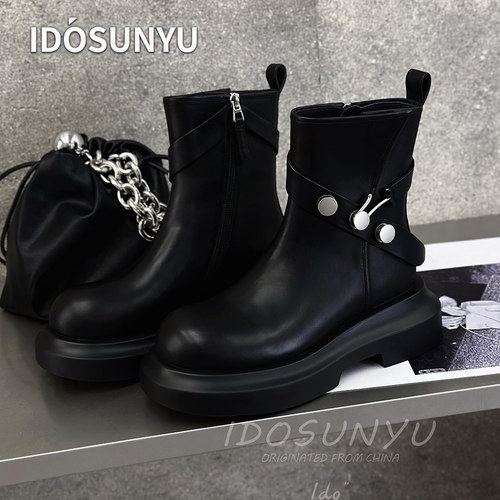 IDOSUNYU欧货女鞋2026秋季新款真皮网面厚底老爹鞋系带百搭运动鞋