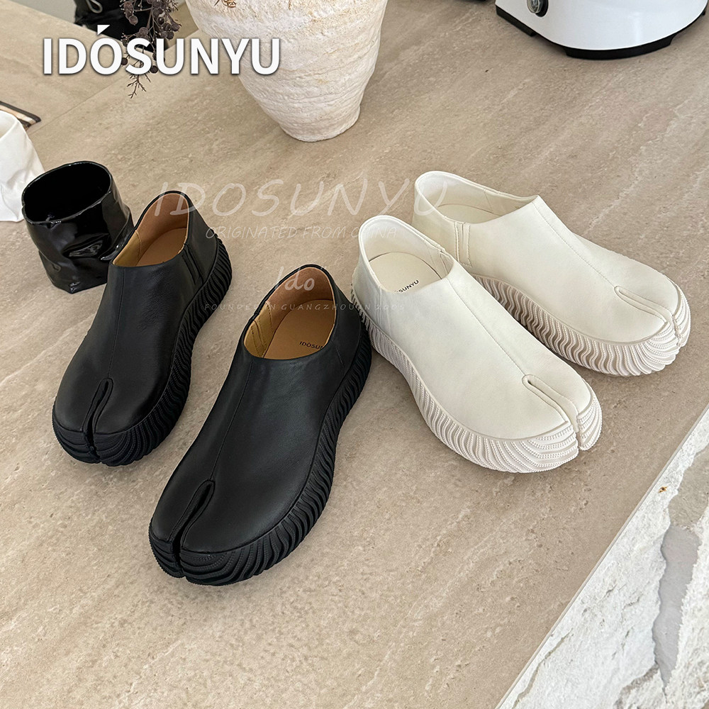 IDOSUNYU欧货新款休闲分趾羊皮4CM厚底女款纯色一脚蹬舒适懒人鞋