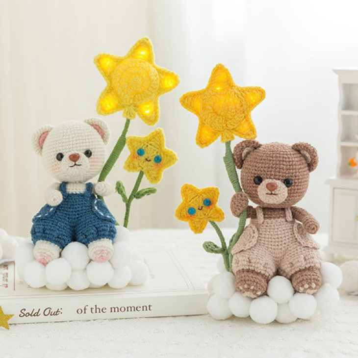 【私人定制】儿童房小熊星光甜梦小夜灯手工毛线编织玩偶