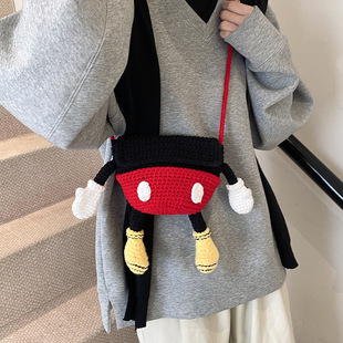 成品米老鼠蝴蝶结手工编织斜挎包