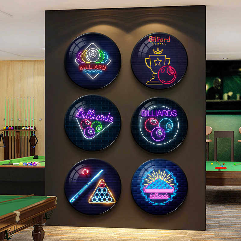 台球厅装饰画桌球室霓虹效果挂画桌球室台球俱乐部墙面灯装饰壁画