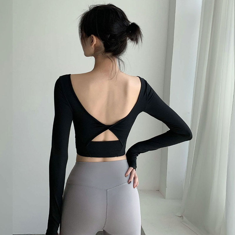 性感露脐美背跑步透气健身衣