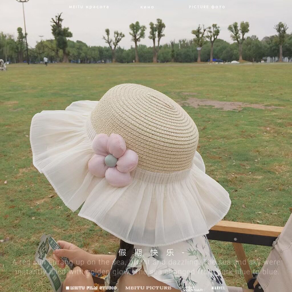 夏天女童遮阳草帽夏季女宝沙滩防晒渔夫公主小女孩帽子包包大帽檐