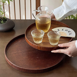 圆形木托盘ins风餐盘日式木质茶盘托盘家用杯子收纳盘蛋糕盘子