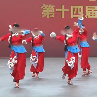 第二十届群星奖专业定制女子群舞《山美水美东北美》红色秧歌服装