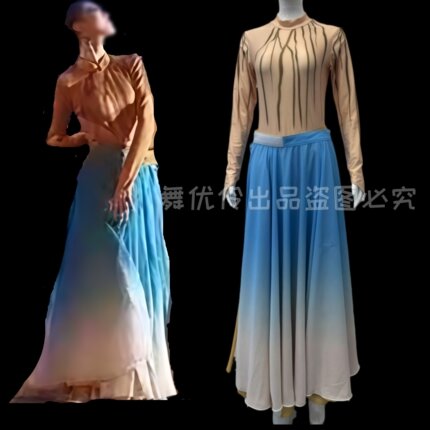 w《岱海涟天》专业定制男女群舞同款舞蹈表演服装古典渐变大摆裙