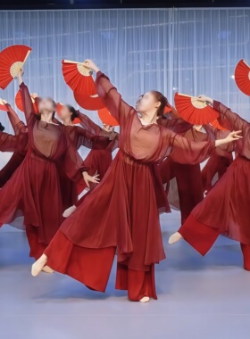 舞优伶《攻心》现当代舞蹈专业定制女子群舞红色民族民间演出服装