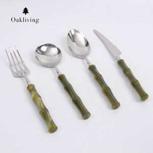 oakliving304不锈钢餐具刀叉勺餐厅家用竹节餐刀汤勺叉子