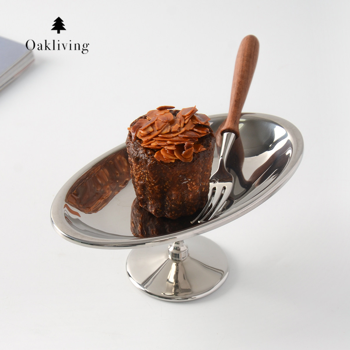oakliving家用不锈钢高脚盘甜品盘布丁杯蛋糕盘水果盘餐厅点心盘