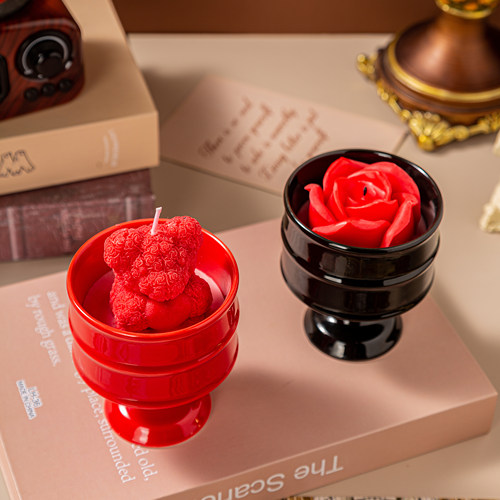 集物纪玫瑰绒熊高脚瓷杯香氛蜡烛