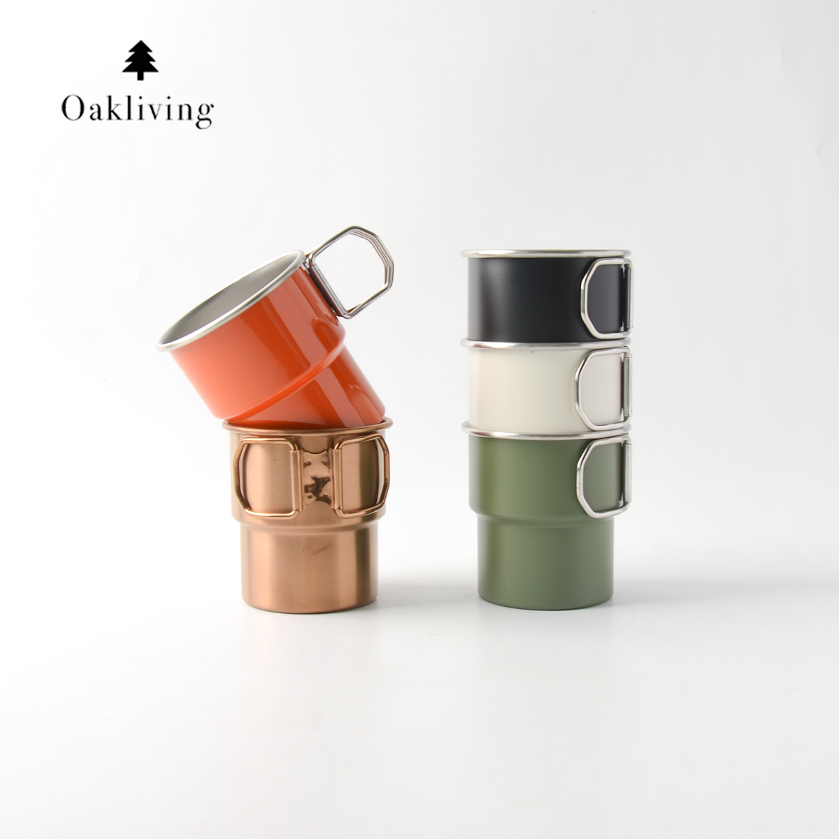 oakliving304不锈钢咖啡随手杯折叠防烫高颜值户外露营便携喝水杯