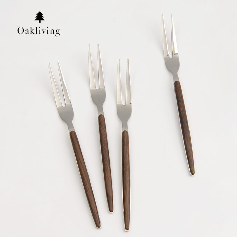 oakliving甜品勺叉仿木柄