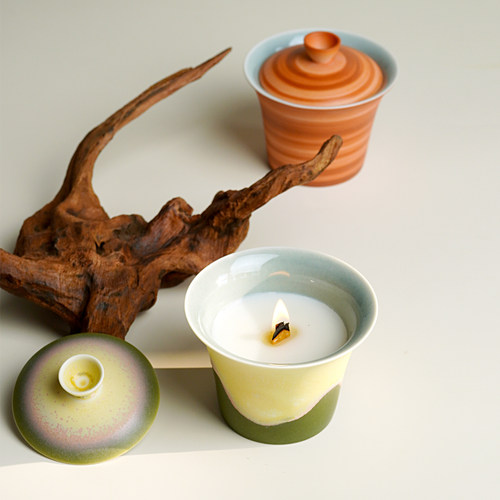 集物纪窑变陶瓷盖碗香氛蜡烛