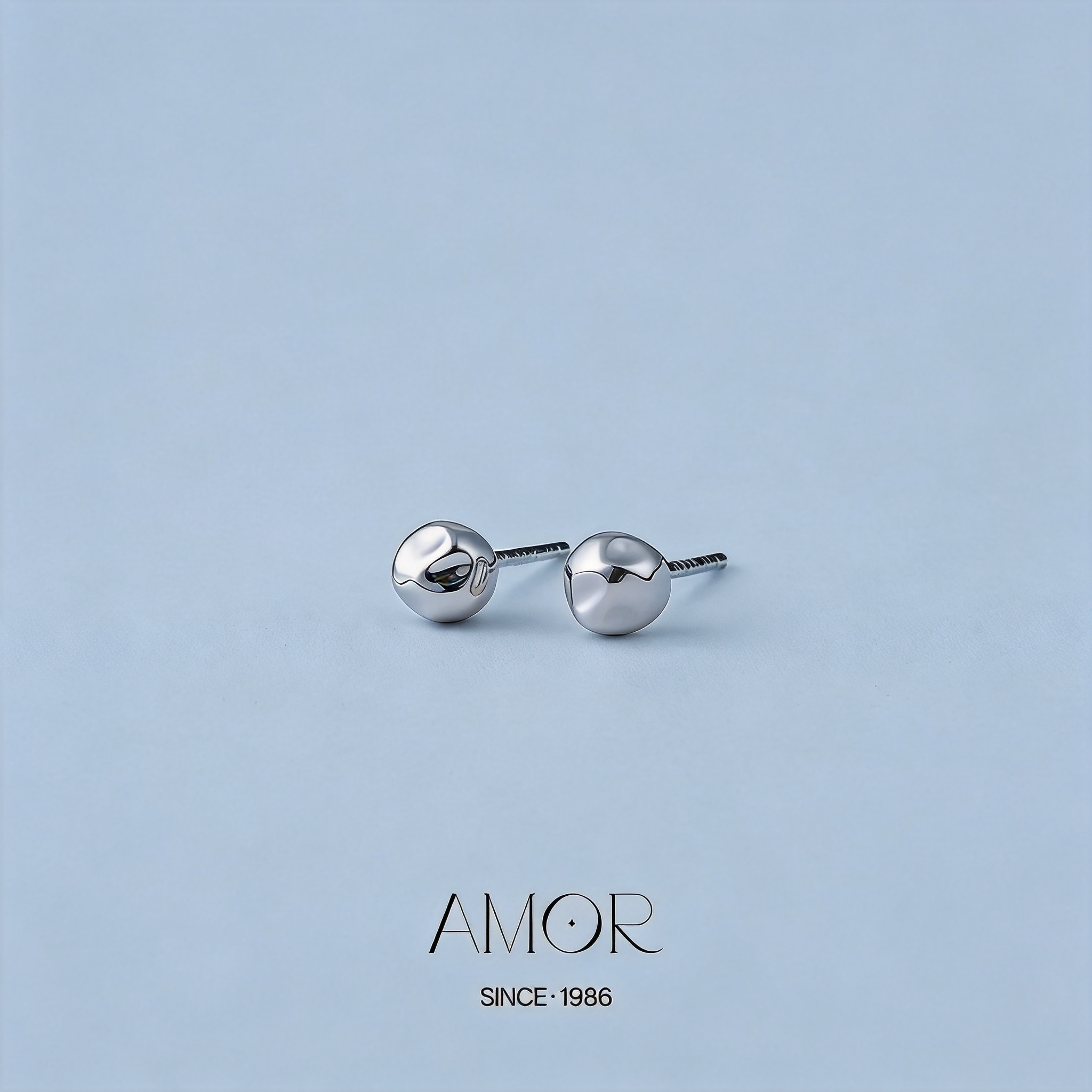 AMOR 锤纹圆珠耳钉女925银耳饰新款爆款轻奢小众原创设计