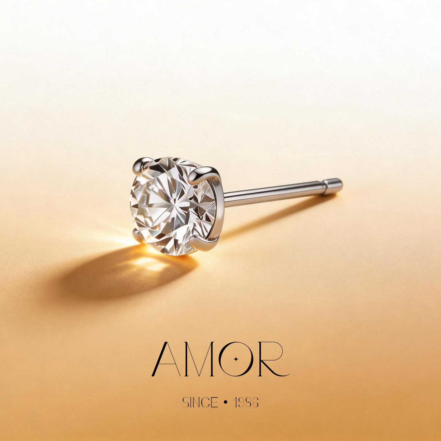 AMOR 莫桑石耳钉女轻奢钻石耳骨钉男镀18k铂金锆石耳饰高端爆闪