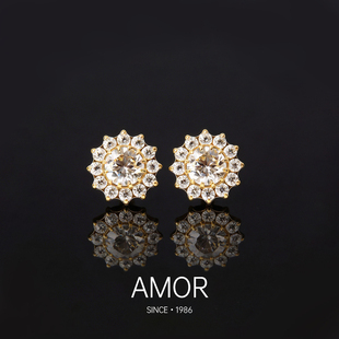 女神节礼物 镀金18K金金盏花钻轻奢优雅百搭高级耳钉生日礼盒款