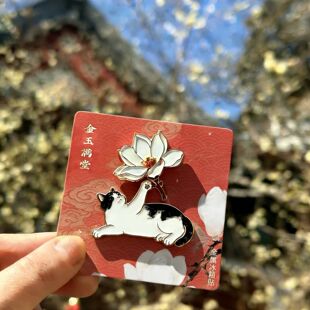 万寿寺玉兰花樱花小猫金属冰箱贴万寿寺纪念品旅游伴手礼磁贴