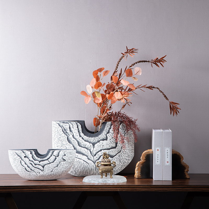 DarchinU型斑驳黑白花器木化石书档石头水晶摆件样板房展厅客厅