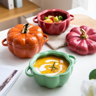 Pumpkin Shape Baking Bowl With Lid Glaze Au Gratin Soup Sala