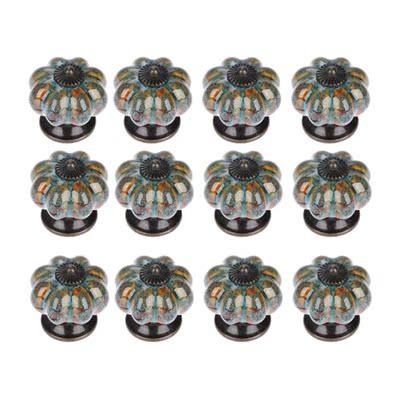 12Pcs Ceramic Door Knob Antique Pumpkin for Cabinets Cupboar