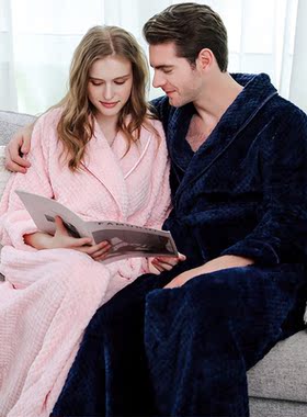 Men Winter Plus Size Long Coral Fleece Bathrobe Kimono Warm