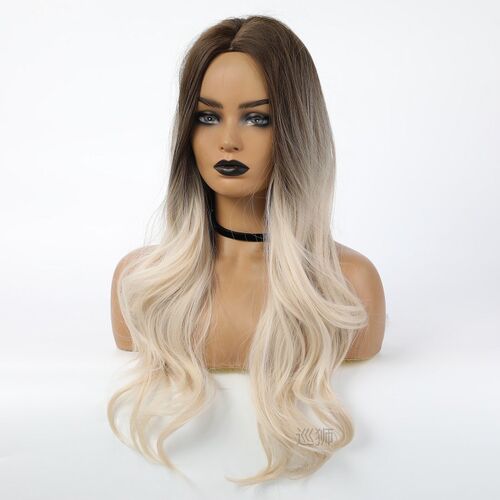 Long Body Wave Wigs Ombre Brown Light Blonde Platinum Middle