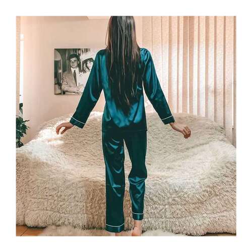 Pink Womens 7 Pieces Pajamas Sets Faux Silk riped Pyjam