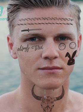 Hot Sale Malone Bull Head Face Tattoo Sticker Neck Hand Bac