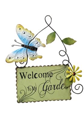 Vintage Metal Hanging Garden Sign with Colorful Flower Butte