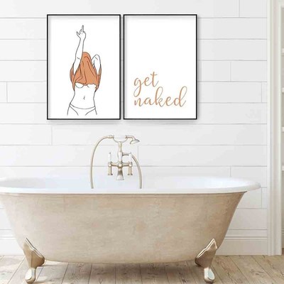 Bathroom Canvas Painting Get Naked Funny Line Woman Posters