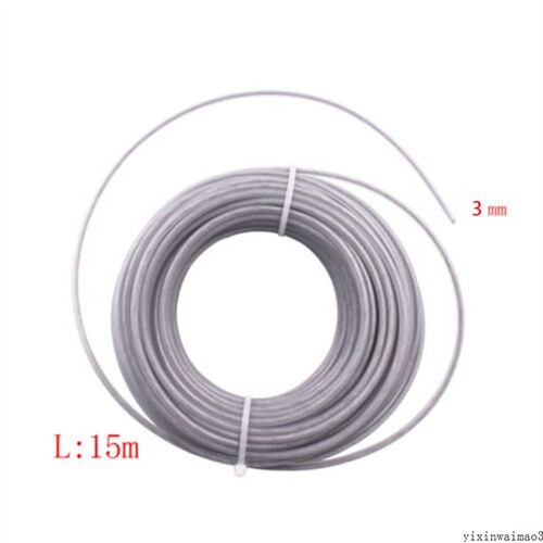 15m Long Trimmer Wire Cord Line 3mm Steel Wire Gray For Stri
