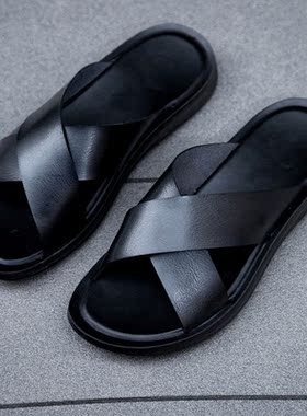 YEINSHAARS Summer Sandals Men Leather Classic Roman Open-toe