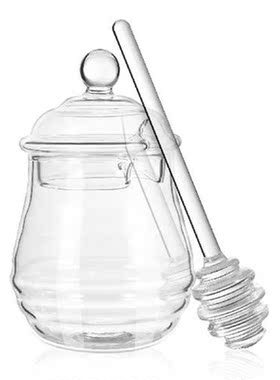 Glass Honey Jar Bee Honey Pot Clear Container Honey Dipper