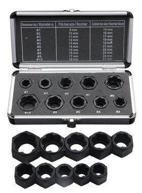 10Pcs 9mm-19mm Impact Damaged Bolt Nut Screw Remover Extract