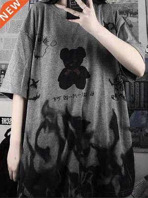 Black Japan T Shirt Loose Summer Oversize T Shirt Women Clot