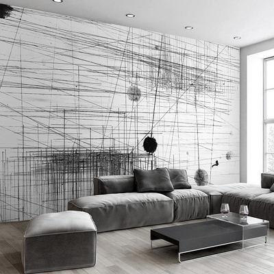 Custom Mural Wallpaper Black White Stripes Lines Abstract