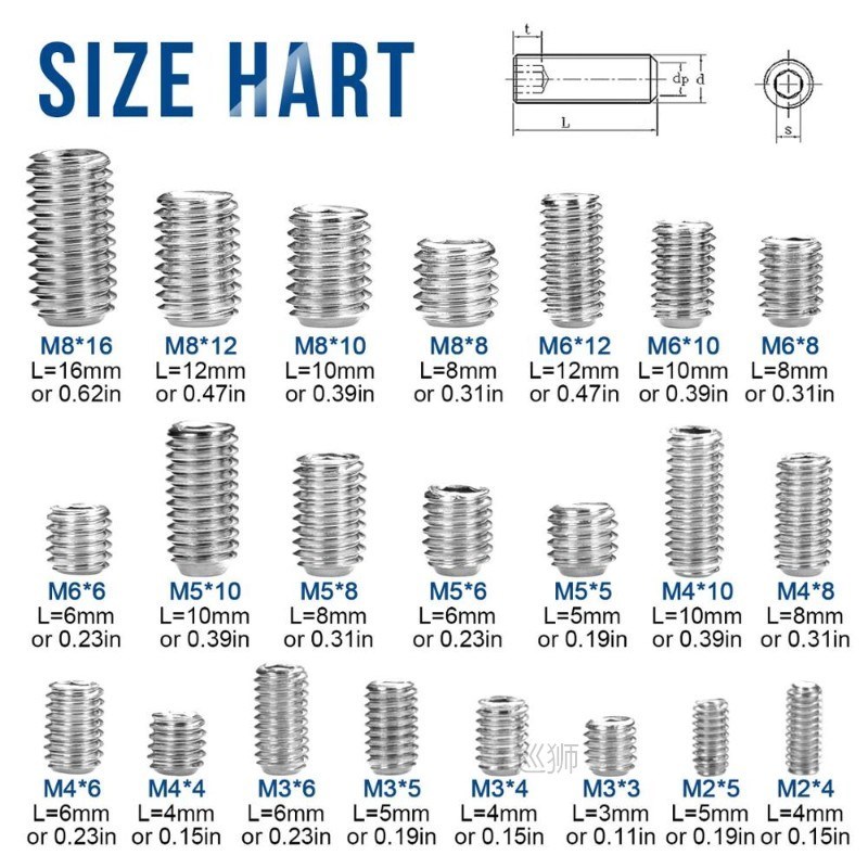 666pcs Hex hexagon socket grub screw flat point set screw as