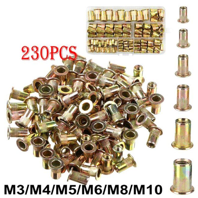 230PCS Assorted M3/4/5/6/8/10 Threaded Insert Rivet Nuts Fur - 实物图