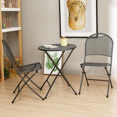 Simple mood folding wrought iron table and chairs three-piec