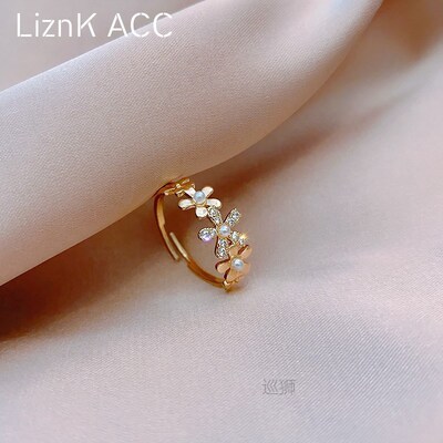 Advanced feeling flower pearl ring female fashion personalit