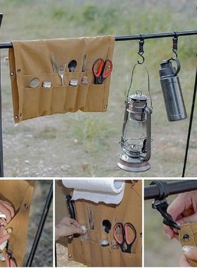 Camping Tableware Storage Bag Multi Pocket Canvas Portable