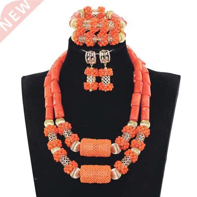 Latest Coral Jewelry Sets Nigerian Indian Orange Necklace Se