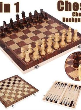 New Design 3 in 1 Wooden Chess Backgammon Checkers Travel
