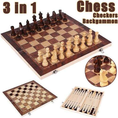 New Design 3 in 1 Wooden Chess Backgammon Checkers Travel