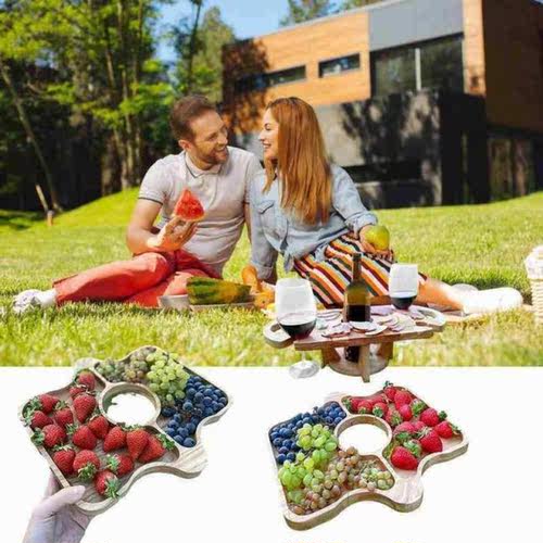 Wooden Outdoor Folding Picnic-table With Glass Holder 2 In 1