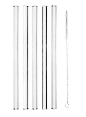 *Behogar 5pcs 180 x 8 mm Clear Drinking Glass Straws 1pcs Cl