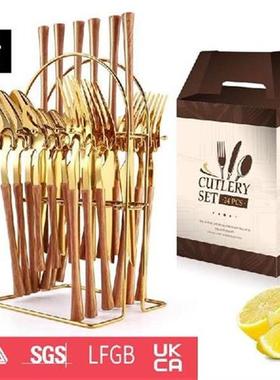 24pcs Stainless Steel Gold Tableware Set Knife Fork Spoon