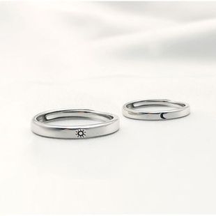 2Pcs Sun and Moon Lover Couple Rings Set Promise Wedding