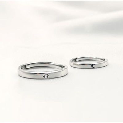 2Pcs Sun and Moon Lover Couple Rings Set Promise Wedding